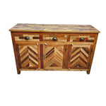 Artisanal Mixed Timber Chevron Parquet Solid Wood Sideboard