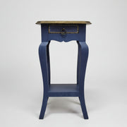 Vintage Indigo Hand-Painted Side Table with Gold Accents