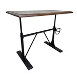 Industrial Crank Adjustable Height Dark Wood Writing Desk