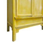 Vintage-Style Distressed Yellow Chinese Wedding Cabinet