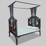 Heritage Sindhi Antique Hand-Carved Wood Four-Poster Bed
