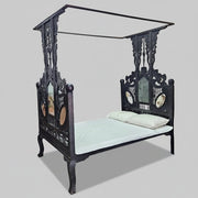 Heritage Sindhi Antique Hand-Carved Wood Four-Poster Bed