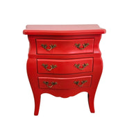 Vibrant Red French Provincial 3-Drawer Nightstand