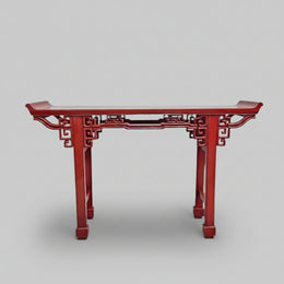 Traditional Chinese Red Lacquer Altar Style Wooden Console Table