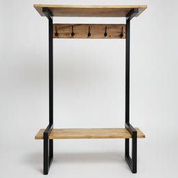 Industrial Style Wood and Black Metal Coat Rack Stand