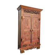 Imposing Indian Style Hand Carved Two Door Solid Wood Cabinet