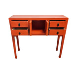 Vibrant Crimson Oriental Console Table with Classic Brass Hardware