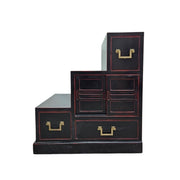 Vintage Japanese-Style Black and Red Step Cabinet
