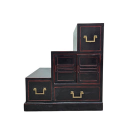 Vintage Japanese-Style Black and Red Step Cabinet
