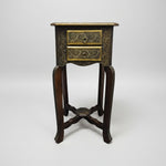 Vintage Style Brass Embossed Two Drawer Tall Side Table