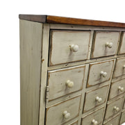 Vintage Apothecary-Style Cream Chest with Natural Wood Top