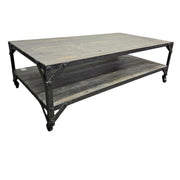Industrial Two-Tier Reclaimed Wood Coffee Table on Castors