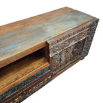 Heritage Reclaimed Wood Intricately Carved Patchwork TV Console