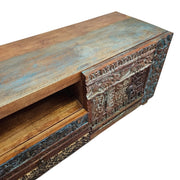 Heritage Reclaimed Wood Intricately Carved Patchwork TV Console