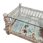 Charaka Style Distressed Wood and Glass Top Coffee Table