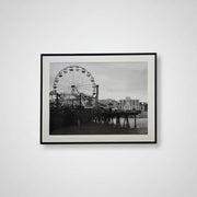 Framed Santa Monica Pier Ferris Wheel Black and White Fine Art Print