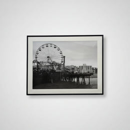 Framed Santa Monica Pier Ferris Wheel Black and White Fine Art Print
