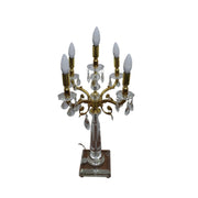 Ornate Crystal and Gold Five Light Candelabra Table Lamp