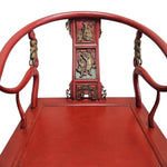 Antique Red Lacquer Horseshoe Armchairs and Tea Table Set