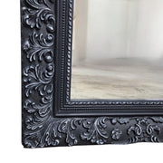 Ornate Rococo Style Matte Black Carved Upcycled Wall Mirror