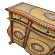 Ornate Italian Style Hand Painted Floral Inlay Wooden Sideboard Credenza