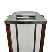 Tall Industrial Metal Wood and Glass Storm Lantern Candle Holder