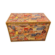 Vintage-Style Global Travel Decoupage Storage Trunk