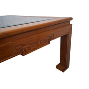 Traditional Asian Carved Wood Coffee Table with Glass Top