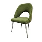 Sculptural Olive Green Velvet Cutout Dining Chairs with Chrome Legs