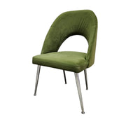 Sculptural Olive Green Velvet Cutout Dining Chairs with Chrome Legs