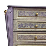 Provencal Style Lavender and Gold Carved Floral Chest of Drawers