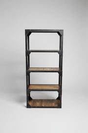 Industrial Iron & Solid Wood 4-Tier Bookshelf