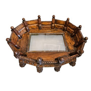 Rustic Hand-Carved Wooden Centre Table with Glass Insert