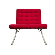 Mid-Century Red Fabric Barcelona Style Chair and Ottoman