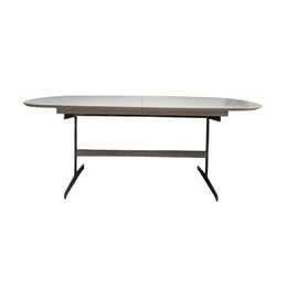 Extendable White Dining Table with Silver Metal Base