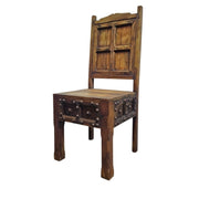 Medieval Style Teakwood Dining Table and Six Panel Back Chairs Set