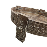 Artisanal Hand-Carved Rustic Round Bajot Coffee Table