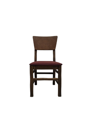 Rustic Wood Chair with Rattan Back and Upholstered Seat