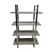 Contemporary Grey Wood and Polished Chrome 4-Tier Bookshelf