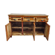 Artisanal Mixed Timber Chevron Parquet Solid Wood Sideboard