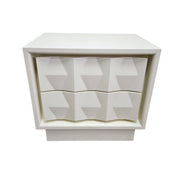 West Elm Mid-Century Style White Sculptural Geometric 2 Drawer Bedside Table