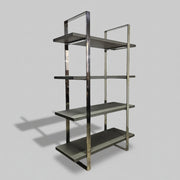 Contemporary Grey Wood and Polished Chrome 4-Tier Bookshelf