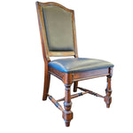 Stately Studded Black Leather and Carved Wood Accent Dining Chair