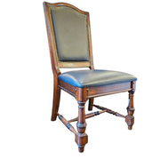 Stately Studded Black Leather and Carved Wood Accent Dining Chair