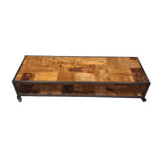 Reclaimed Parquet Top Industrial Coffee Table with Casters