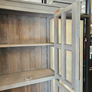 Distressed Grey Wooden Kitchen Cabinet with Geometric Graphic Pattern