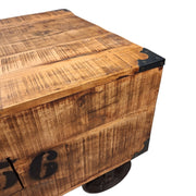 Industrial Style Wooden Coffee Table with Metal Wheels