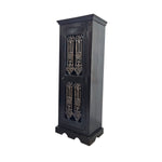 Indian Style Dark Wood and Iron Grill Tall Bar Cabinet