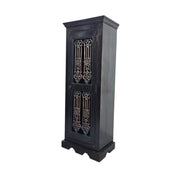 Indian Style Dark Wood and Iron Grill Tall Bar Cabinet