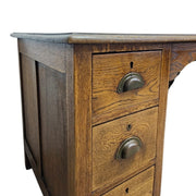 Classic Solid Oak Double Pedestal Six Drawer Writing Desk